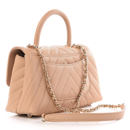 Chanel Caviar Chevron Quilted Mini Coco Handle Flap Beige 2 of 10