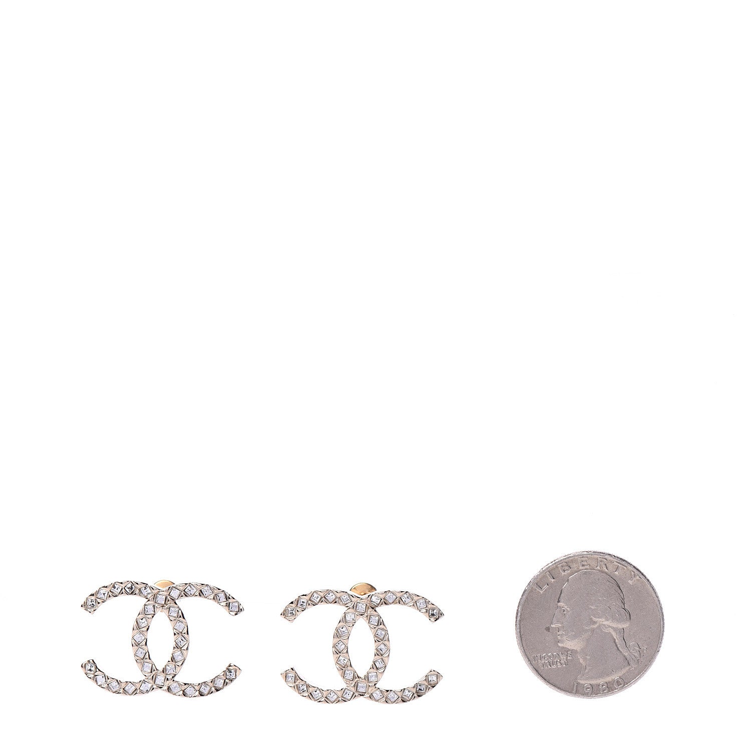 Chanel Crystal CC Large Stud Earrings Gold 2 of 5