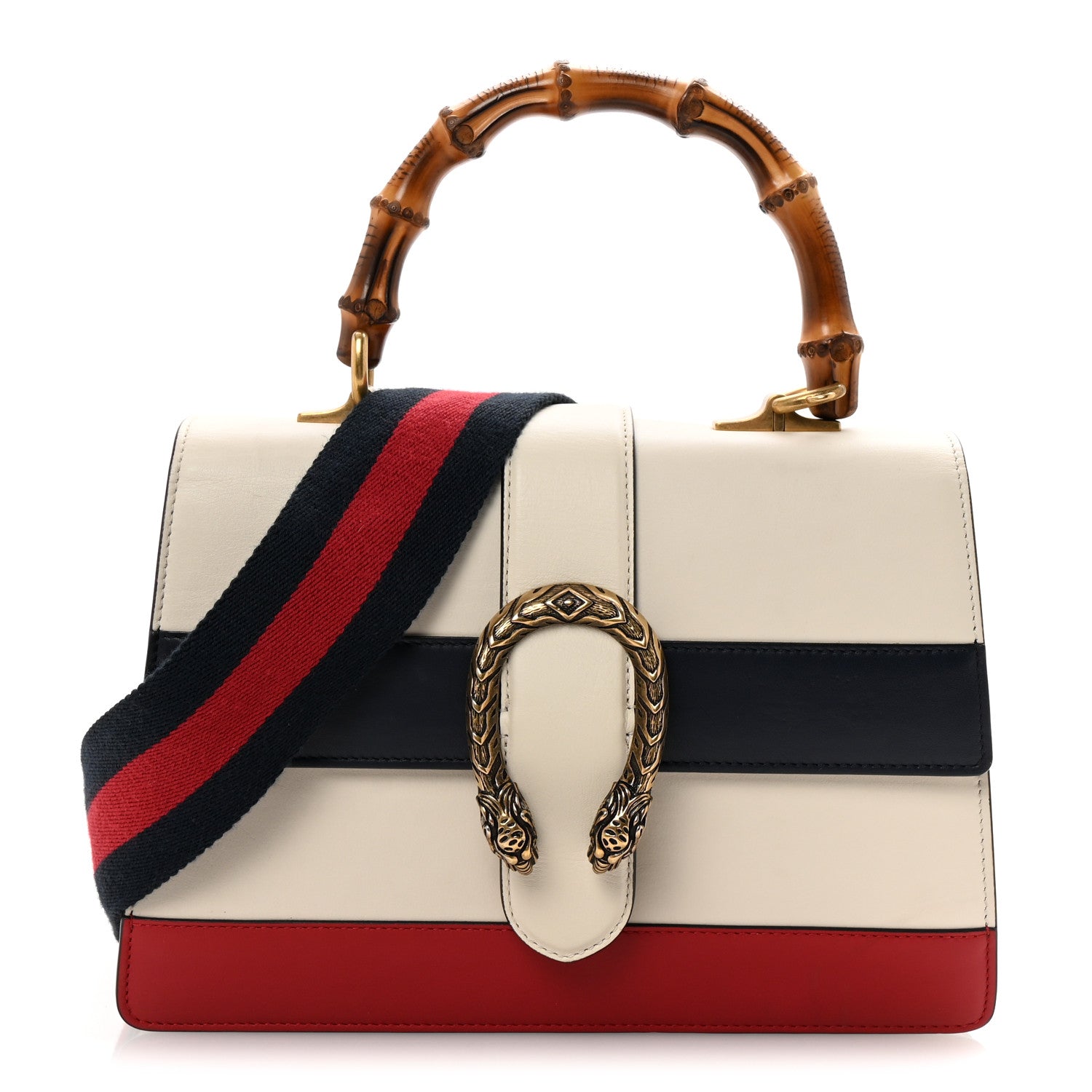 Gucci Calfskin Bamboo Web Medium Dionysus Top Handle Bag White Blue Hibiscus Red 1 of 10