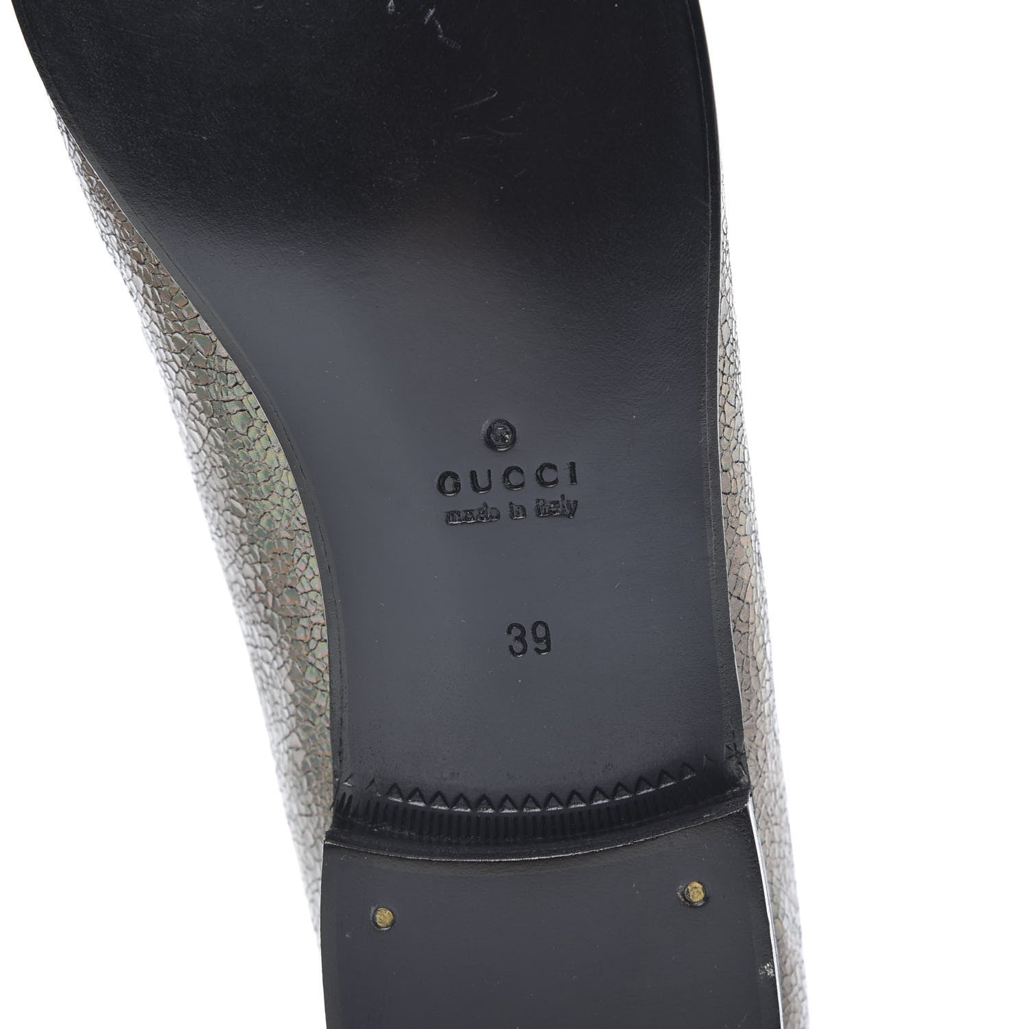 Gucci Metallic Crackled Calfskin Womens 1953 Horsebit Loafers 39 Fawn 6 of 10