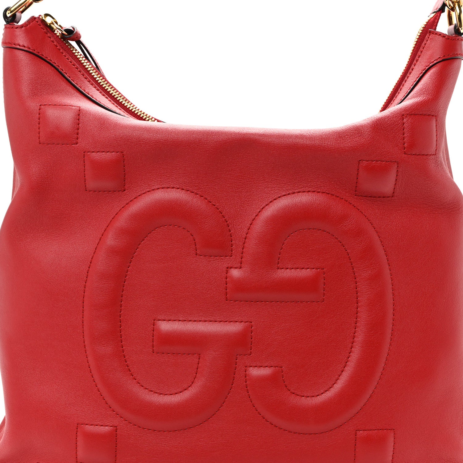 Gucci Apollo Calfskin GG Dadini Embroidered Chain Hobo Hibiscus Red 8 of 11