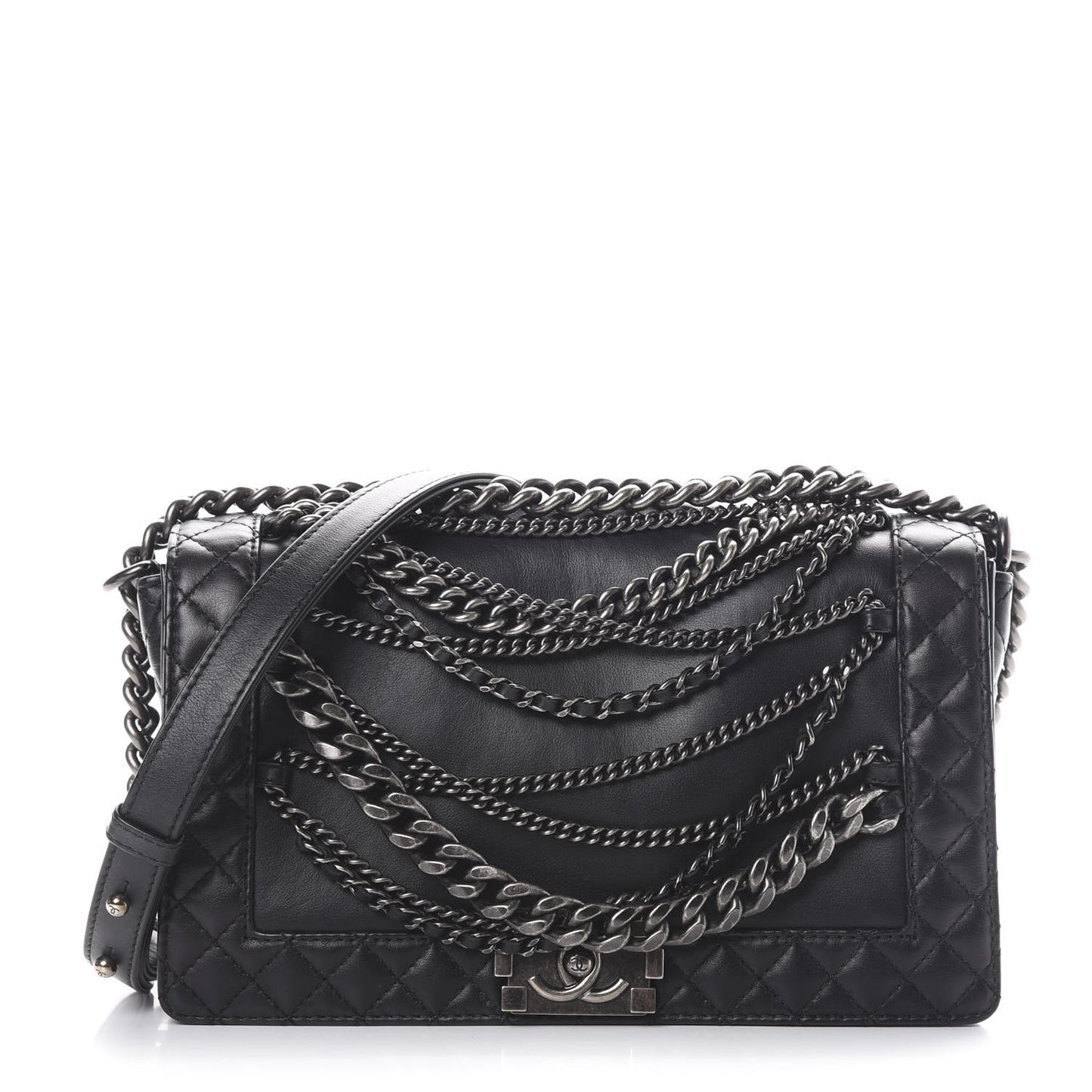 Calfskin Enchained Medium Boy Flap Black