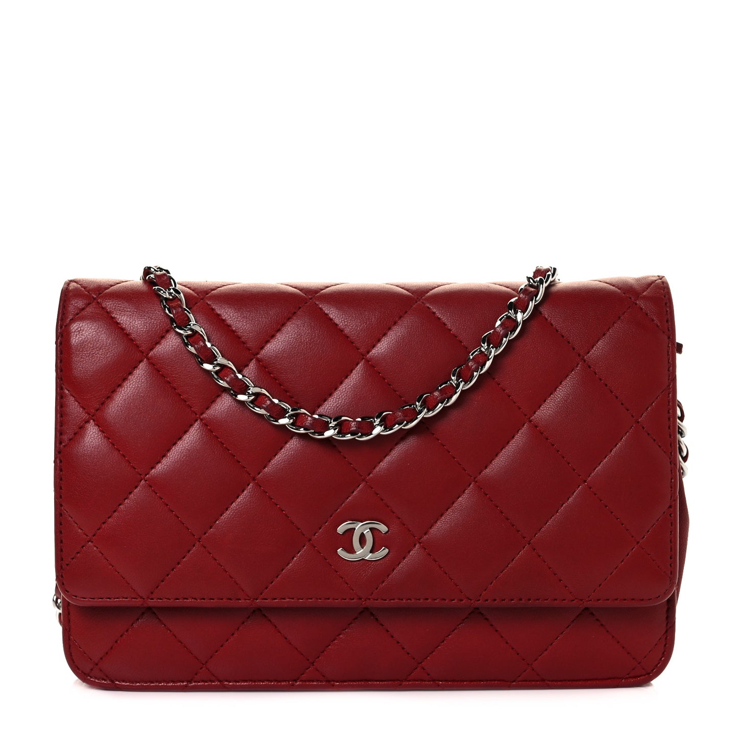 Lambskin Quilted Wallet On Chain WOC Red