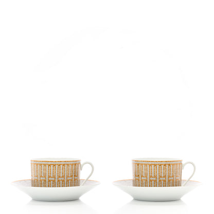 Hermes Porcelain Mosaique Au 24 Gold Breakfast Cup And Saucer Set Of 2 2 of 9