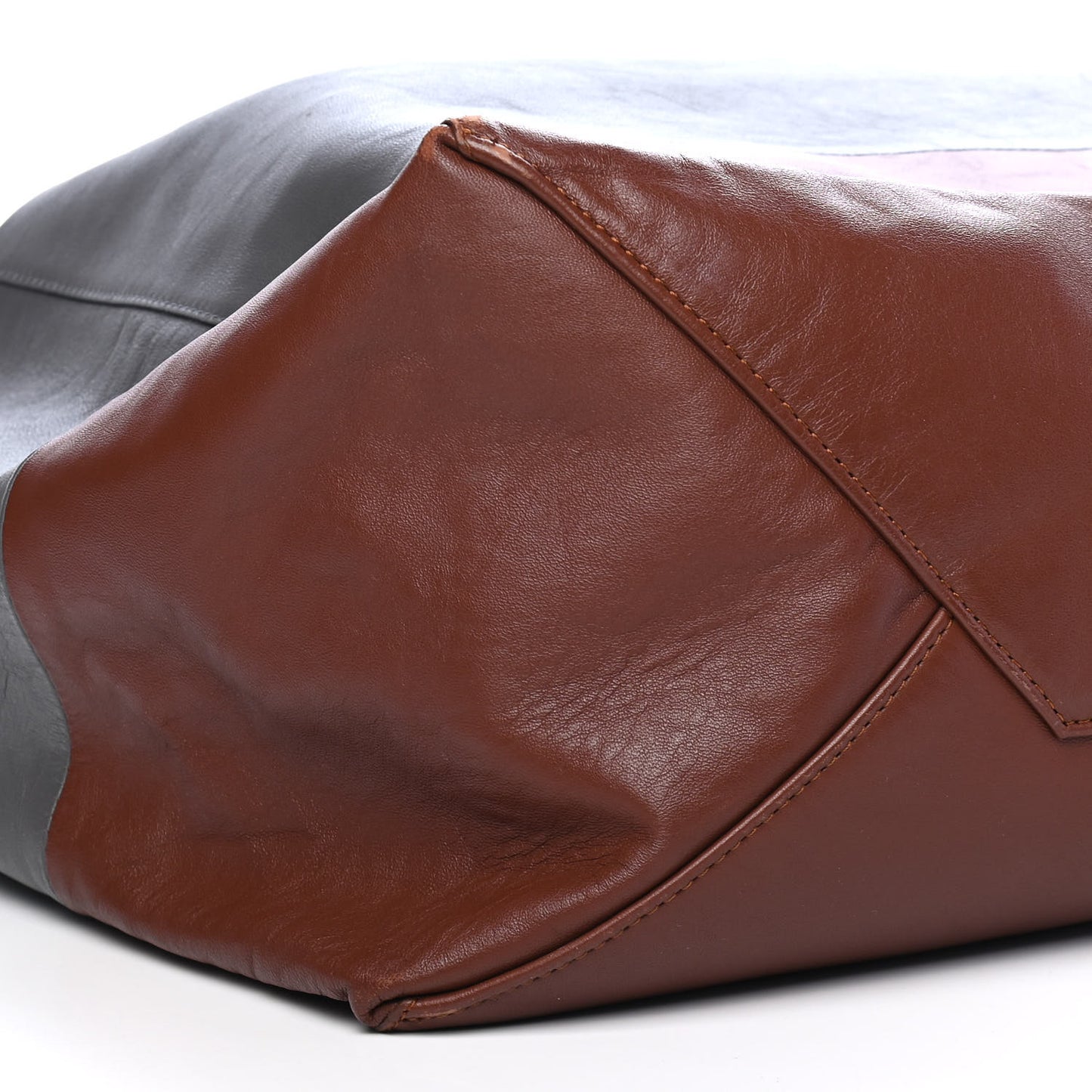 Lambskin Horizontal Bi-Color Cabas Grey Cognac