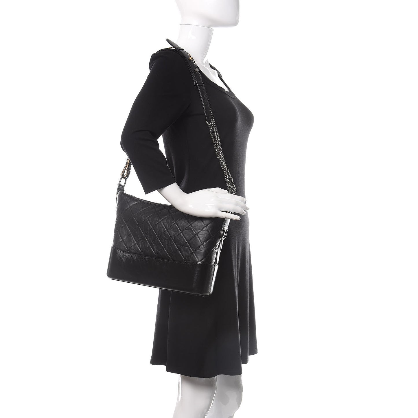 Aged Calfskin Quilted Medium Gabrielle Hobo Black