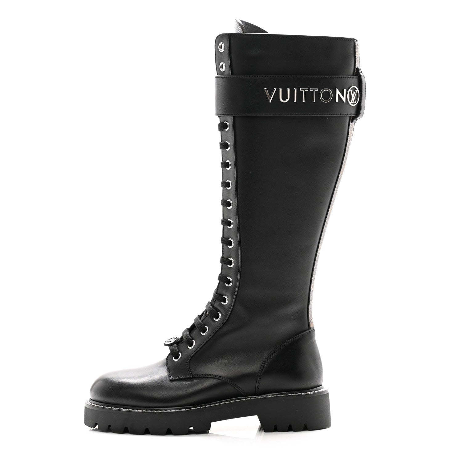 Louis Vuitton Monogram Calfskin Territory Tall Lace Up Ranger Boots 36 Black 1 of 8