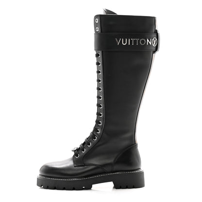 Louis Vuitton Monogram Calfskin Territory Tall Lace Up Ranger Boots 36 Black 1 of 8