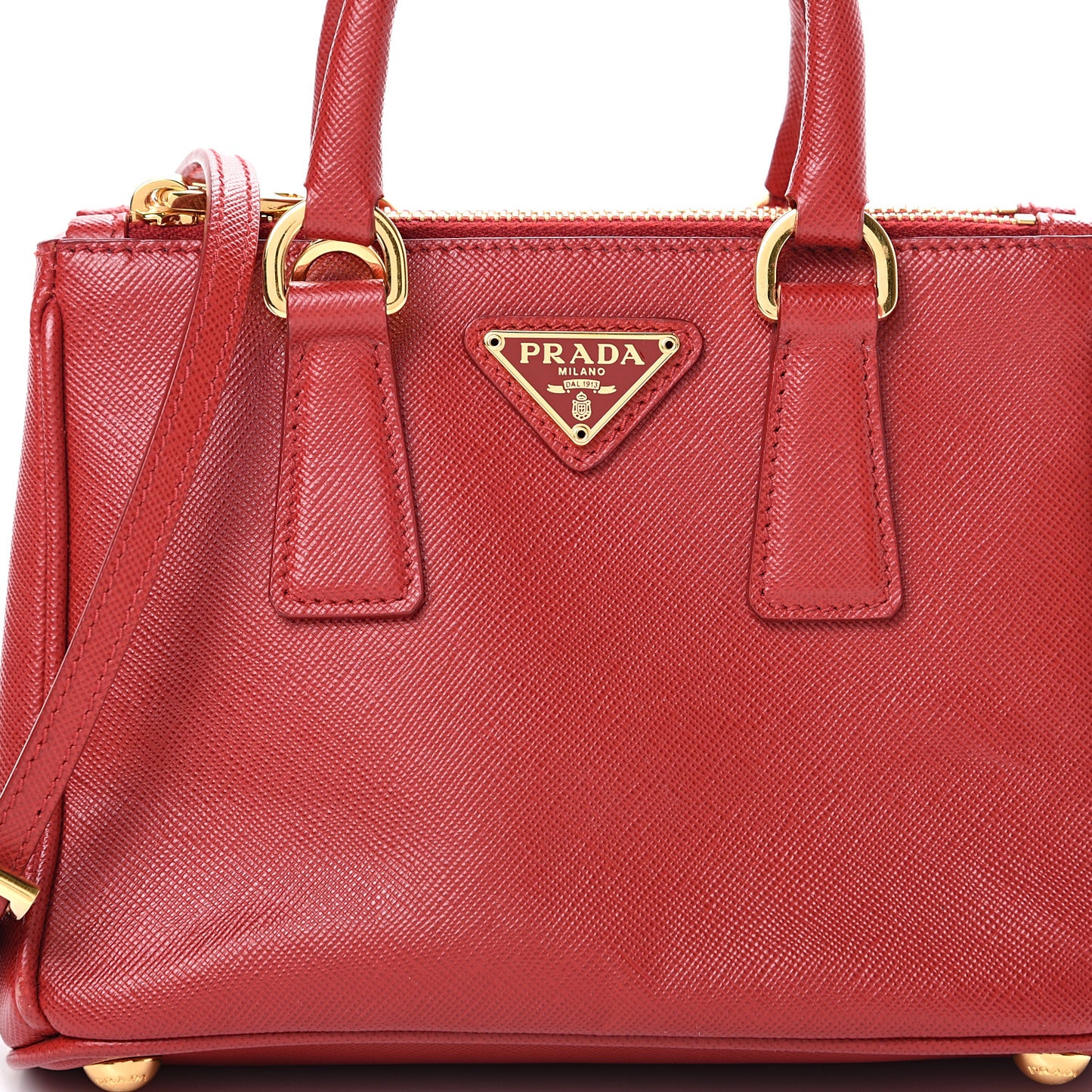 Saffiano Micro Galleria Double Zip Tote Fuoco