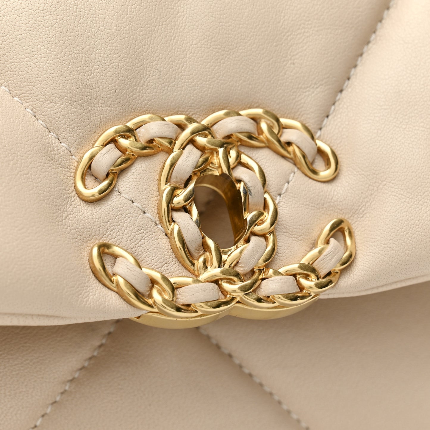 Goatskin Quilted Large Chanel 19 Flap Beige