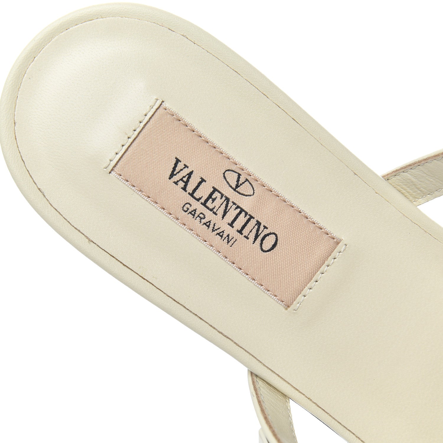 Valentino Garavani Calfskin Lacquered Monochrome Rockstud Caged Flat Slide Sandals 37.5 Ivory 6 of 9