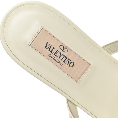 Valentino Garavani Calfskin Lacquered Monochrome Rockstud Caged Flat Slide Sandals 37.5 Ivory 6 of 9