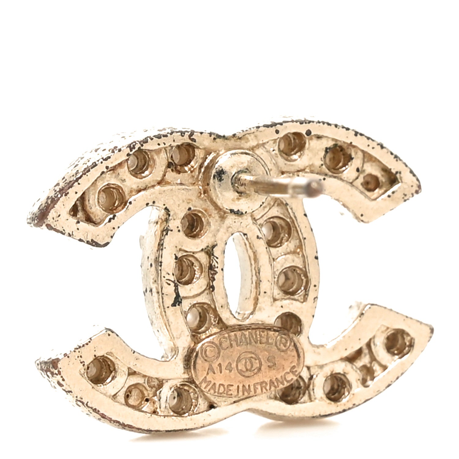 Chanel Metal Graduated Pearl Crystal CC Earrings Light Gold 4 of 4