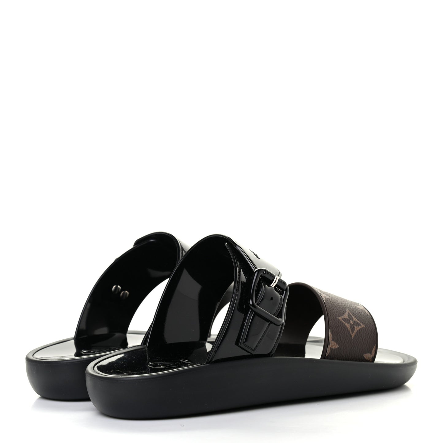 Monogram Sunbath Flat Mule Sandals 38 Black