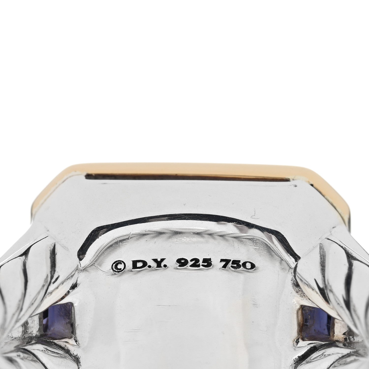 David Yurman Sterling Silver 18K Yellow Gold Amethyst Iolite Three Stone Novella Ring 60 9 5 of 6