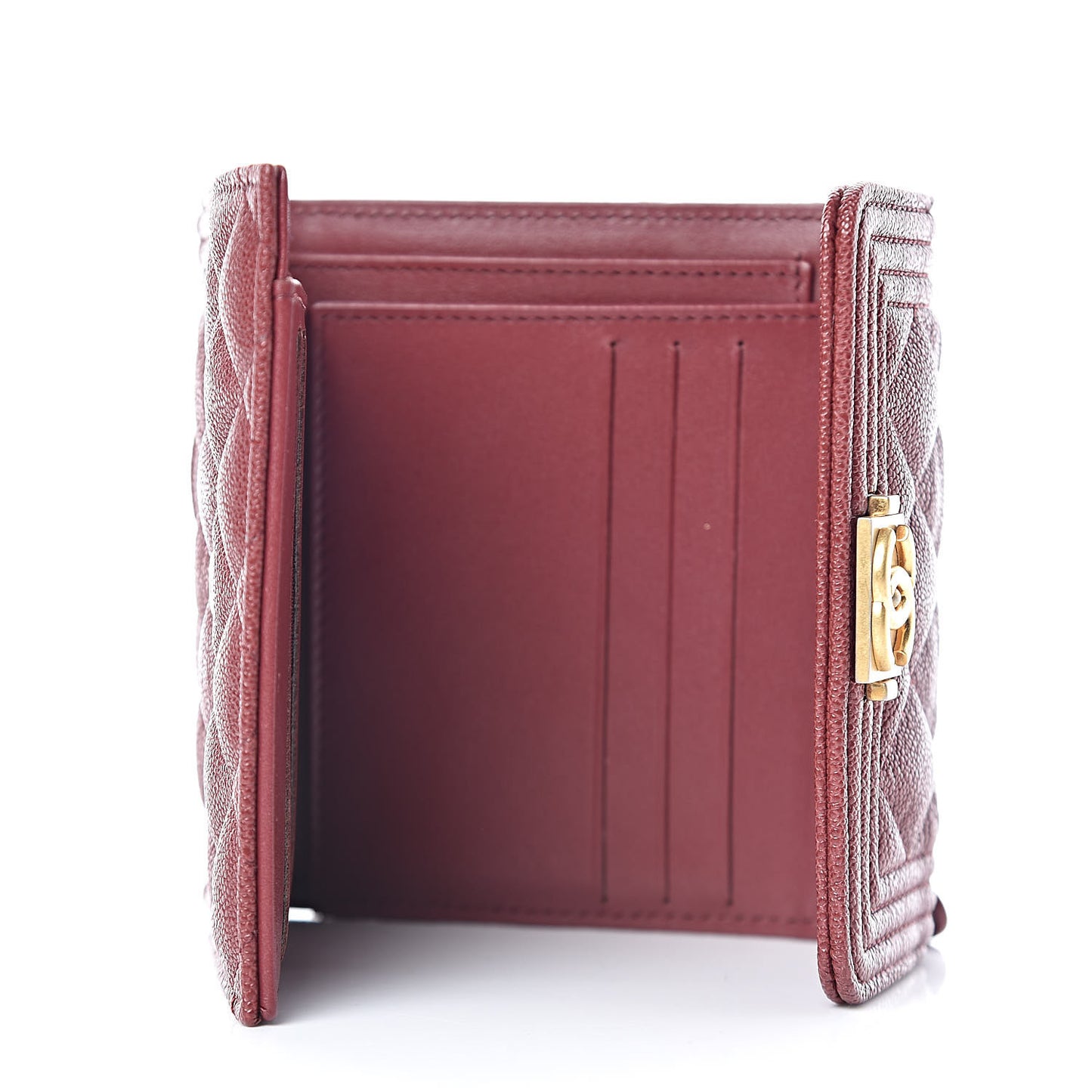 Caviar Quilted Compact Boy Wallet Burgundy