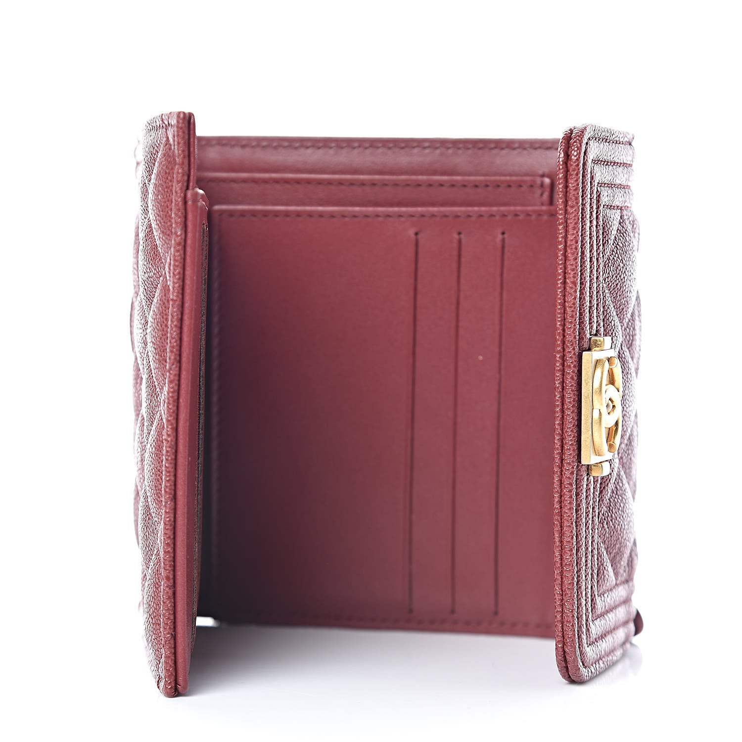 Chanel Caviar Quilted Compact Boy Wallet Burgundy 5 of 8