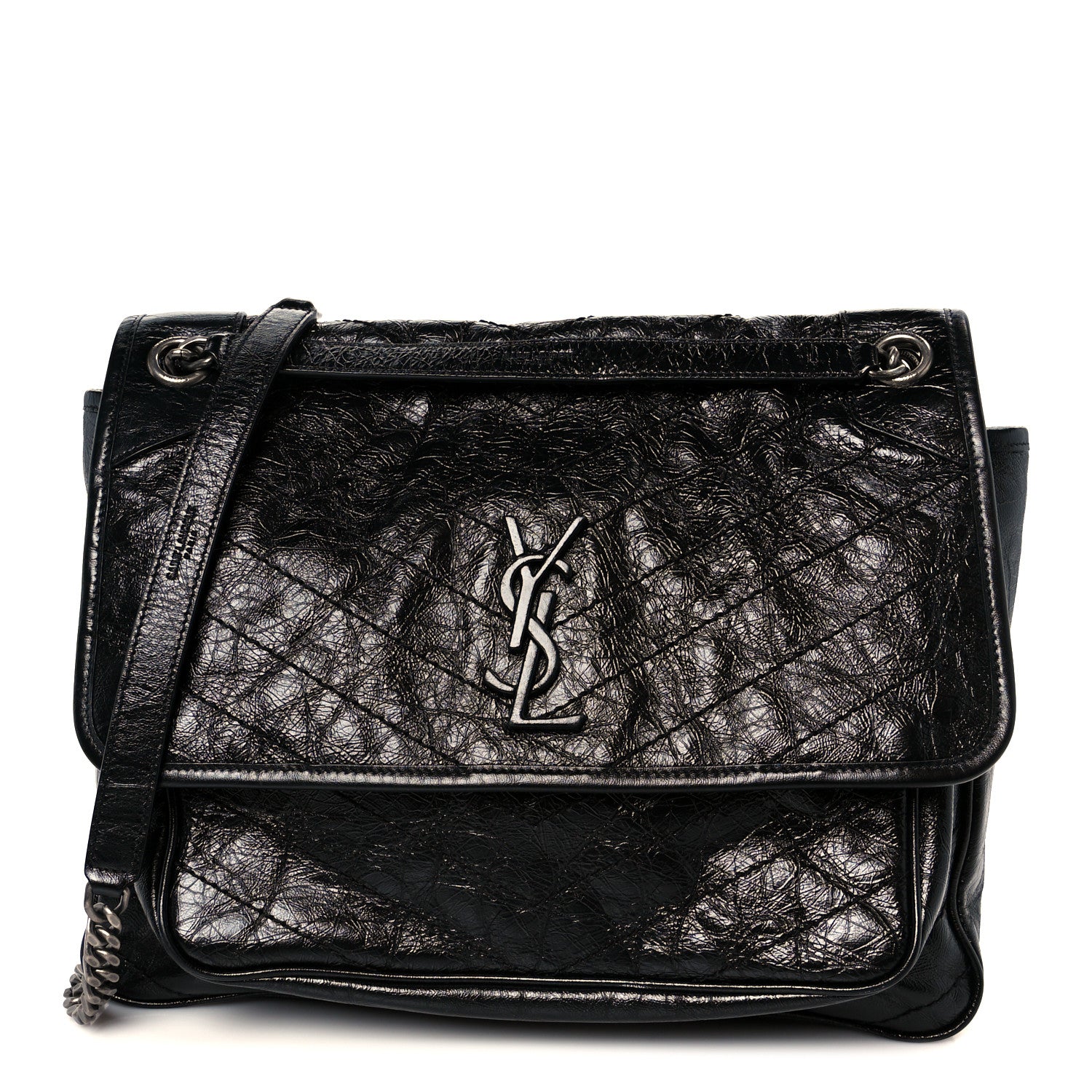 Saint Laurent Crinkled Calfskin Matelasse Monogram Large Niki Chain Satchel Black 1 of 12