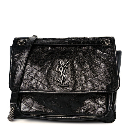 Saint Laurent Crinkled Calfskin Matelasse Monogram Large Niki Chain Satchel Black 1 of 12
