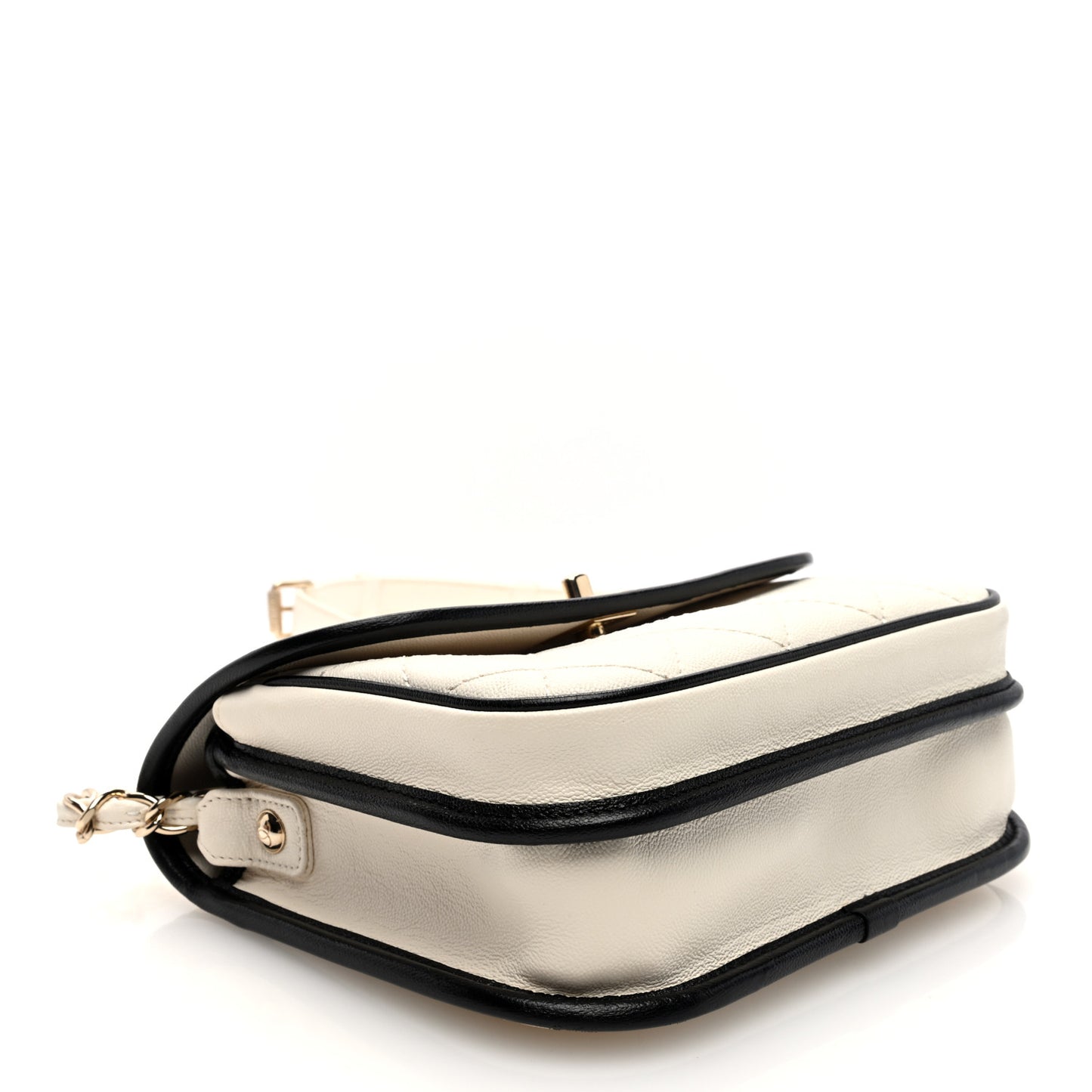 Caviar Quilted Round Messenger Flap White Black