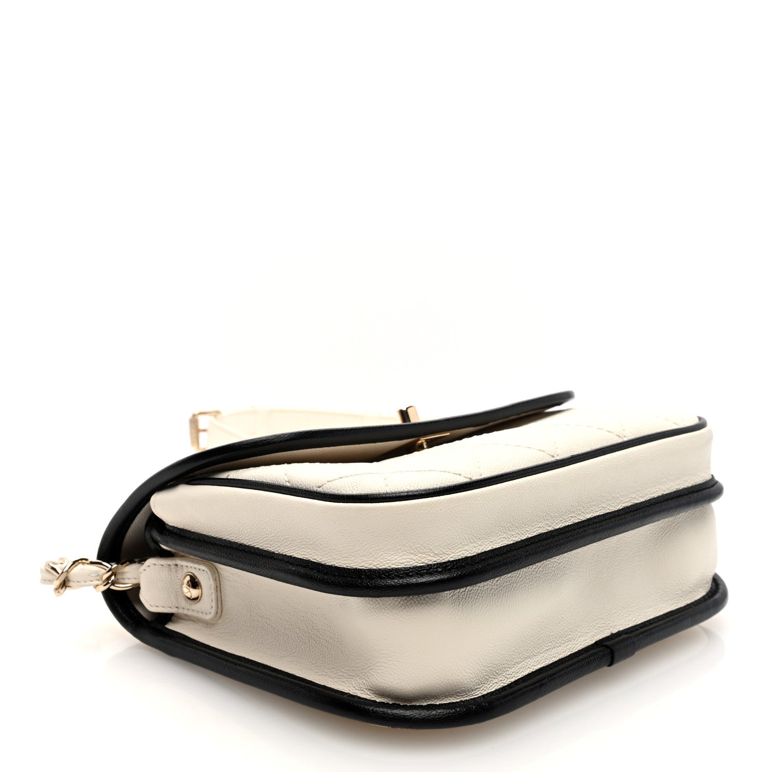 Chanel Caviar Quilted Round Messenger Flap White Black 4 of 10