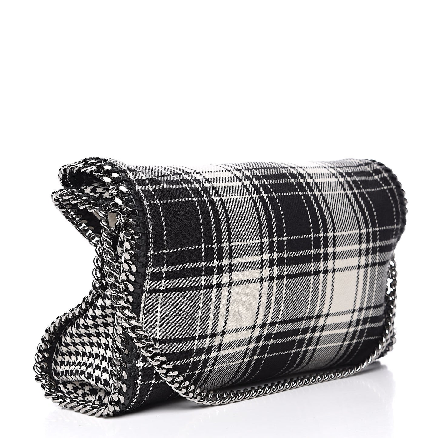 Wool Plaid Falabella Fold Over Tote Black