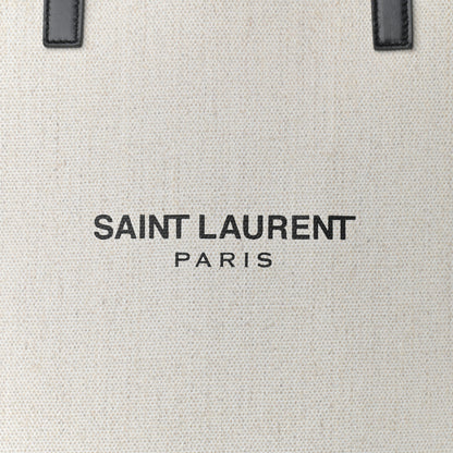Saint Laurent Canvas Calfskin Teddy Drawstring Shopping Tote White Black 10 of 12