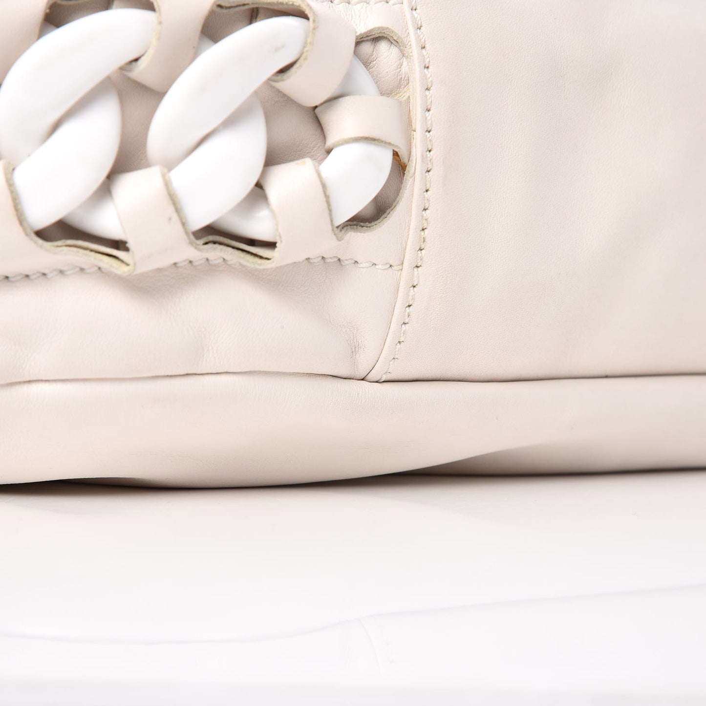 Calfskin Modern Chain Rhodoid Hobo White