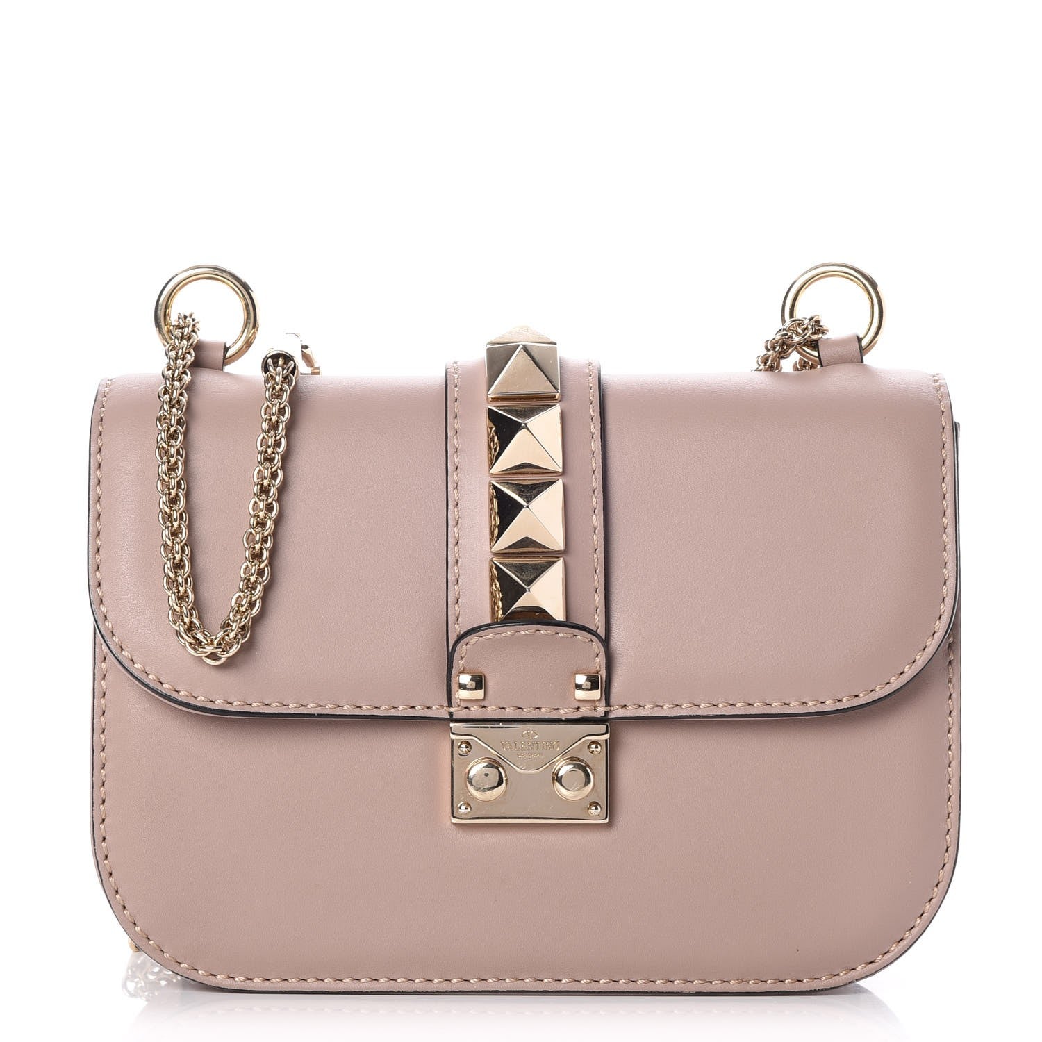 Valentino Garavani Vitello Small Glam Lock Rockstud Flap Poudre 2 of 14
