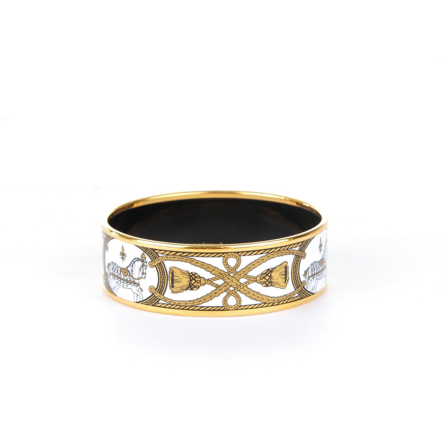 Hermes Enamel Printed Wide Grand Apparat Bracelet White 65 3 of 5