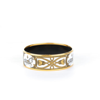 Hermes Enamel Printed Wide Grand Apparat Bracelet White 65 3 of 5