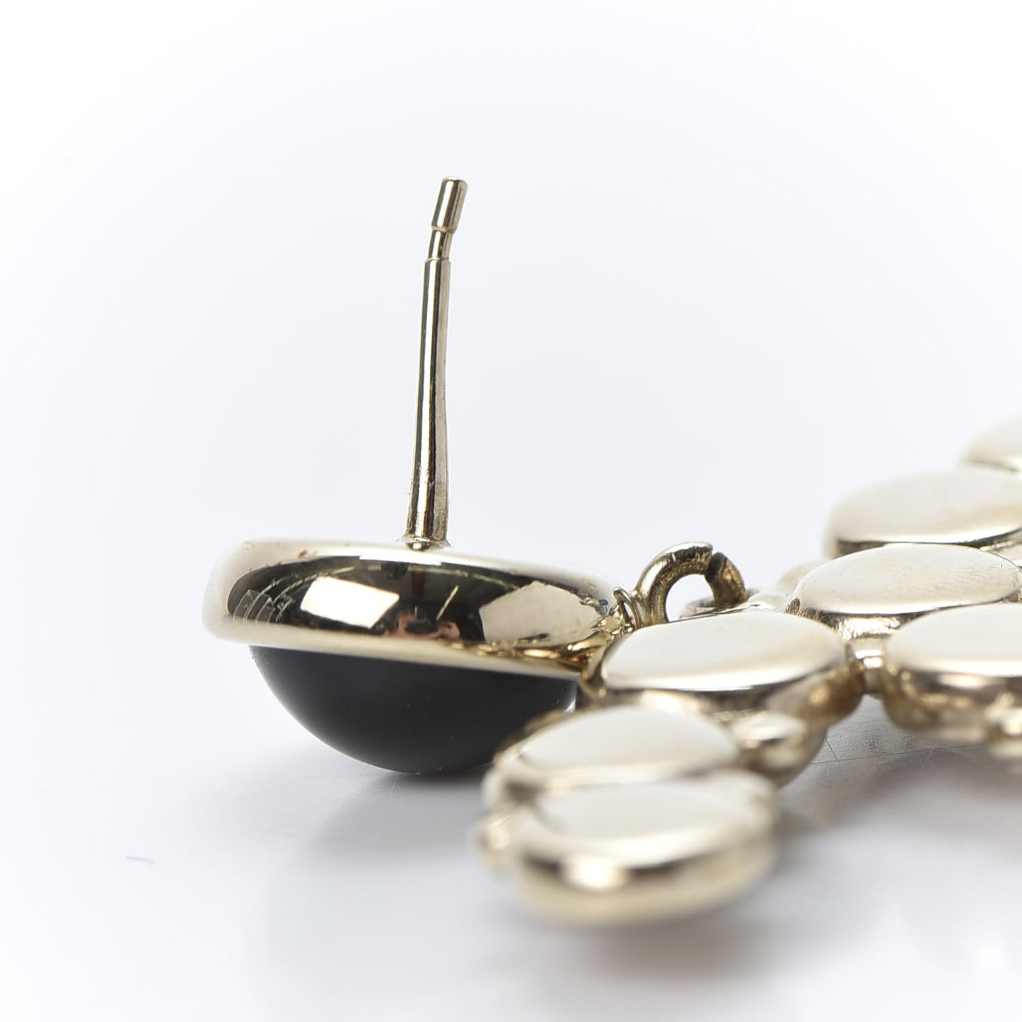 Crystal Pearl Metal Resin Polka Dot CC Drop Earrings Black Gold