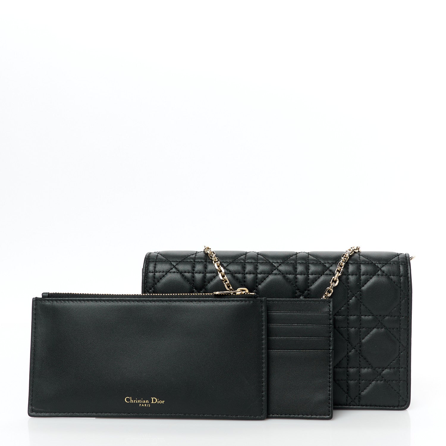 Christian Dior Lambskin Cannage Lady Dior Chain Wallet Black 3 of 14