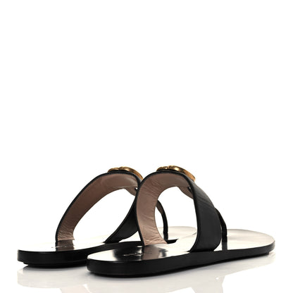 Gucci Calfskin GG Marmont Thong Sandals 38.5 Black 5 of 9