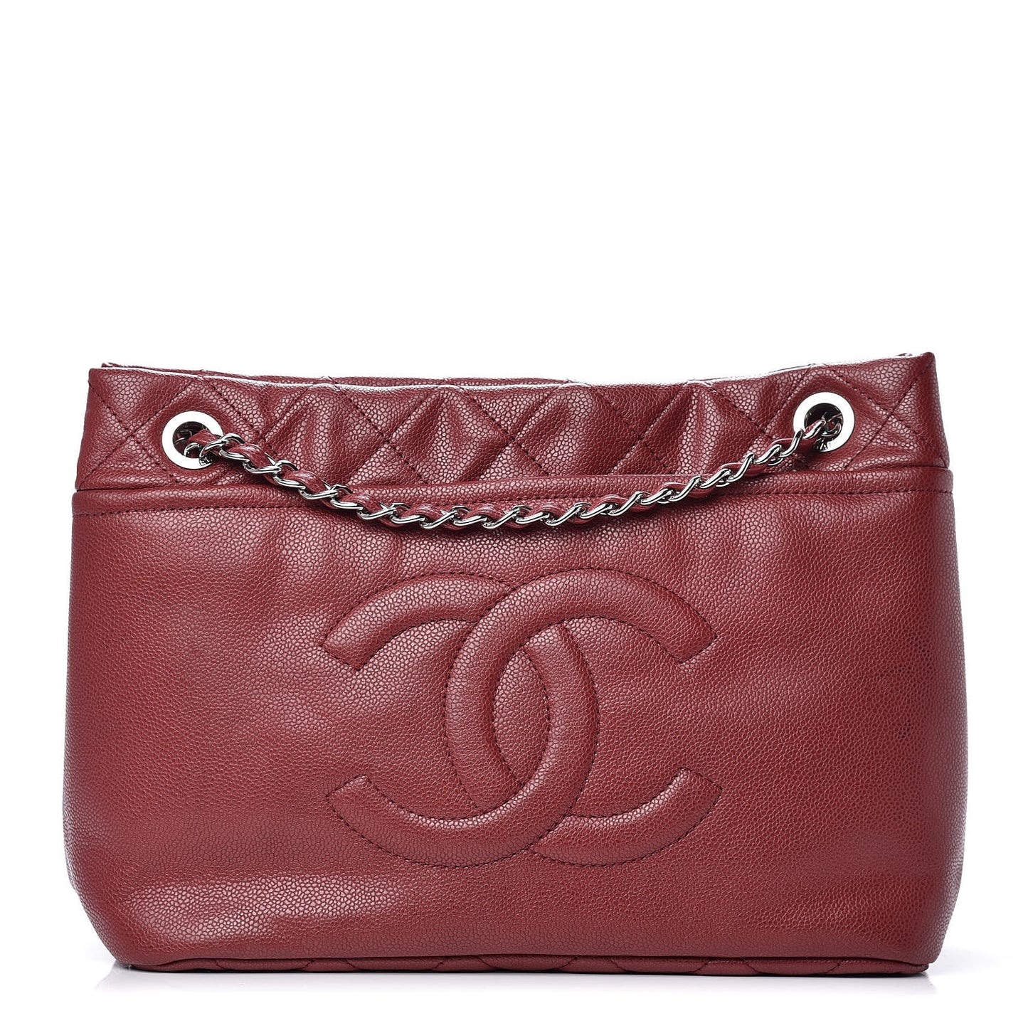 Caviar Quilted Large Timeless CC Soft Tote Dark Red