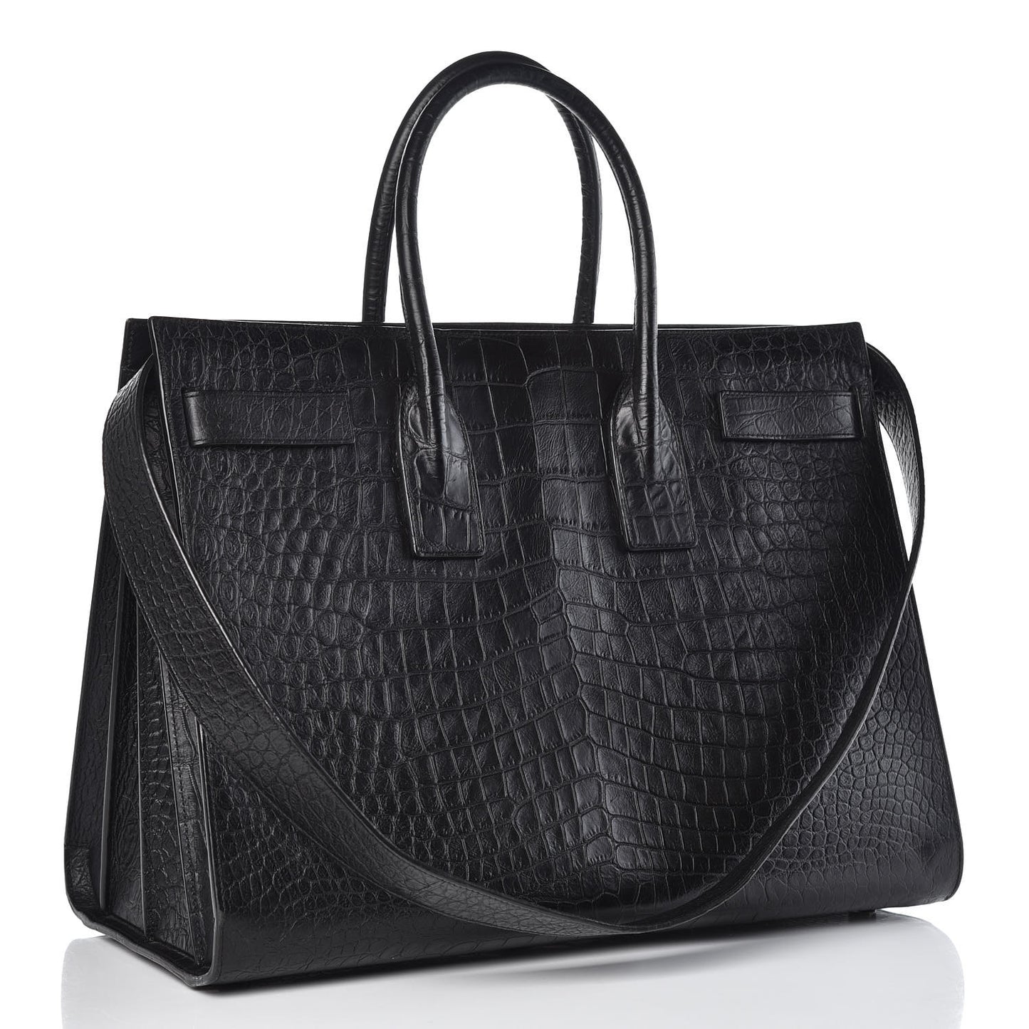 Calfskin Crocodile Embossed Large Sac De Jour Carryall Black