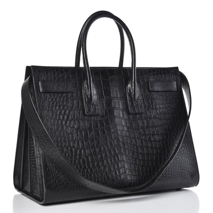 Saint Laurent Calfskin Crocodile Embossed Large Sac De Jour Carryall Black 3 of 14
