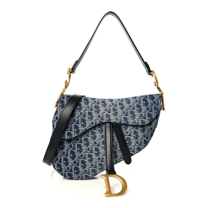 Christian Dior Denim Oblique Jacquard Saddle Bag With Strap Blue 1 of 11
