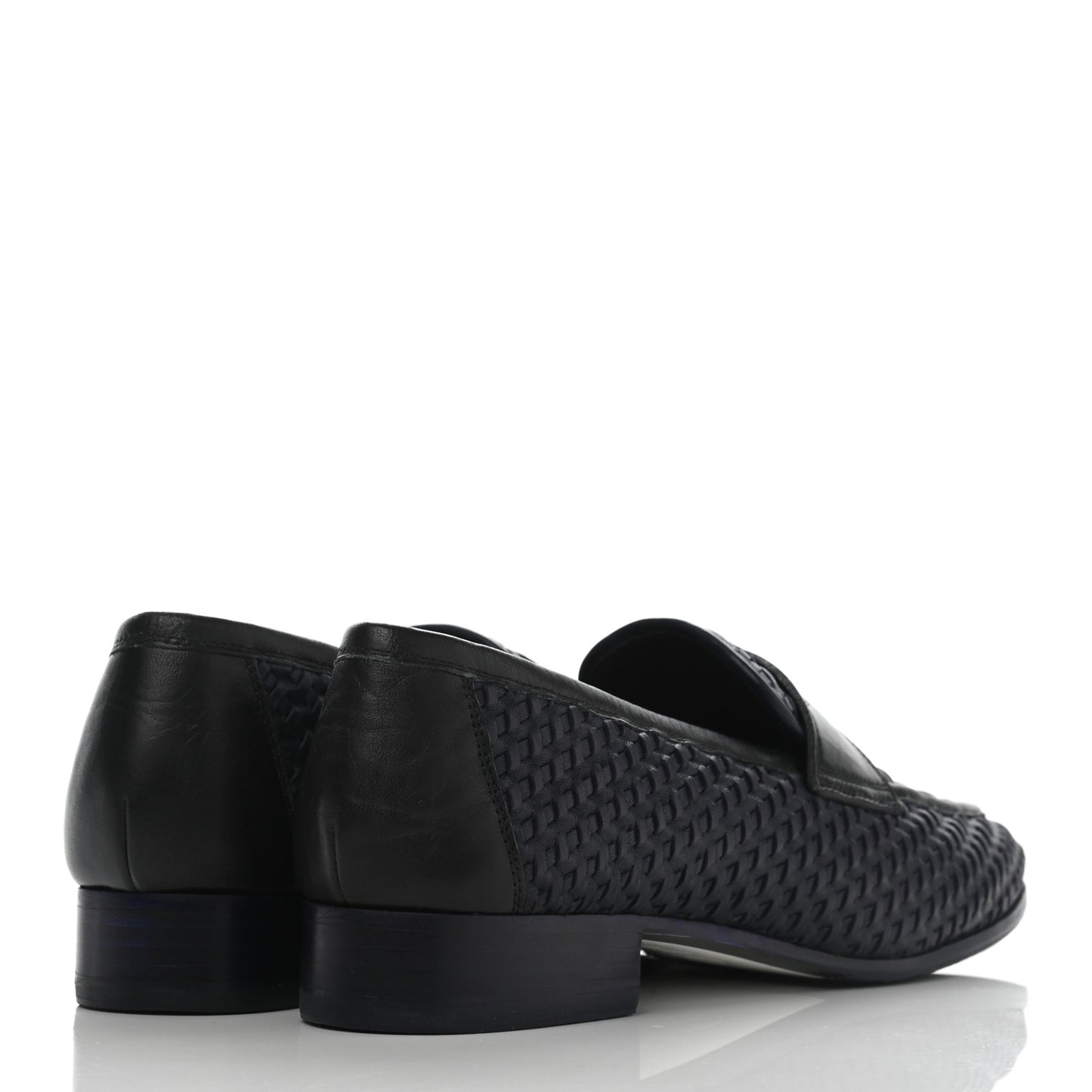 Lambskin Calfskin Braided Mocassin Loafers 38.5 Navy Black