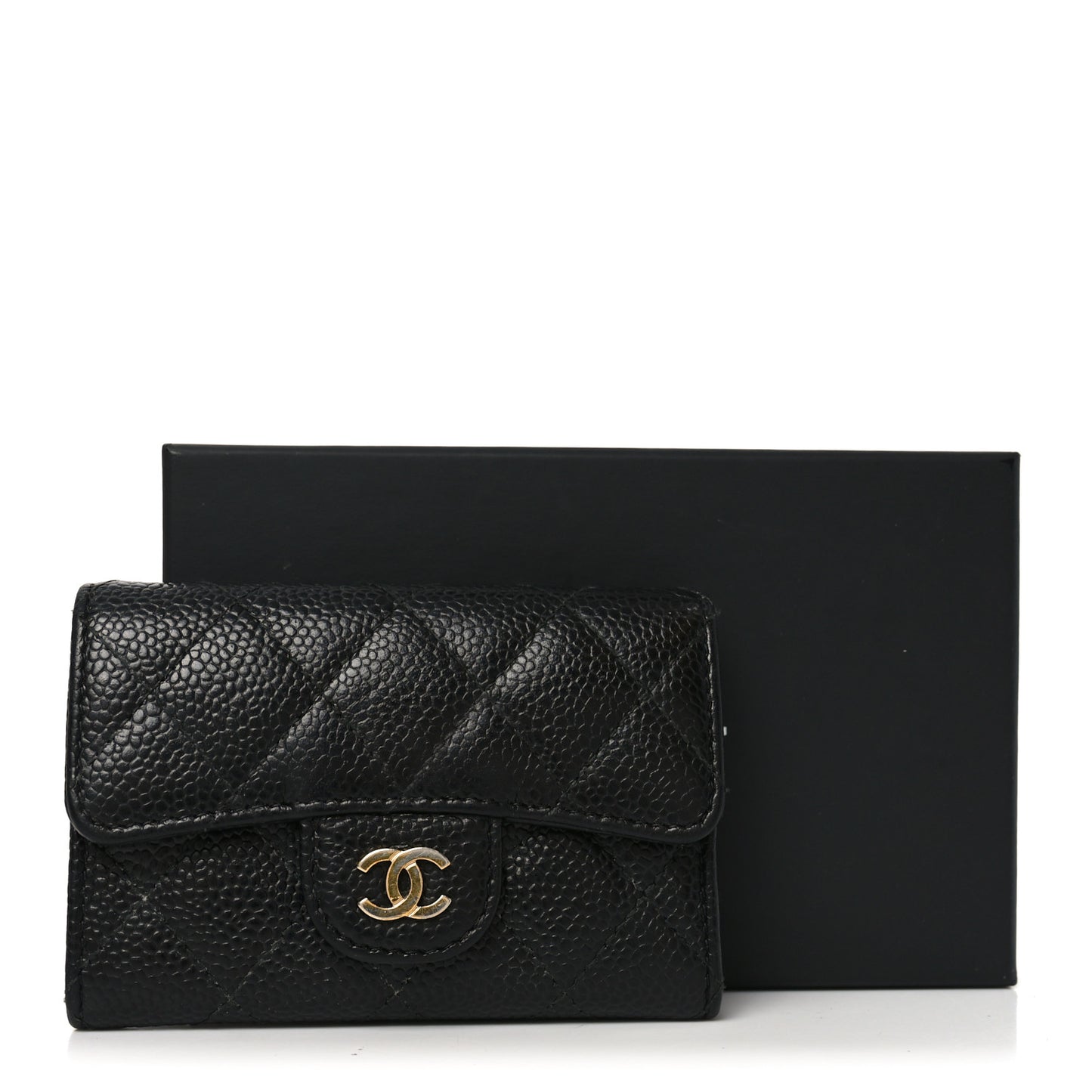 Caviar Quilted Flap Card Holder Black