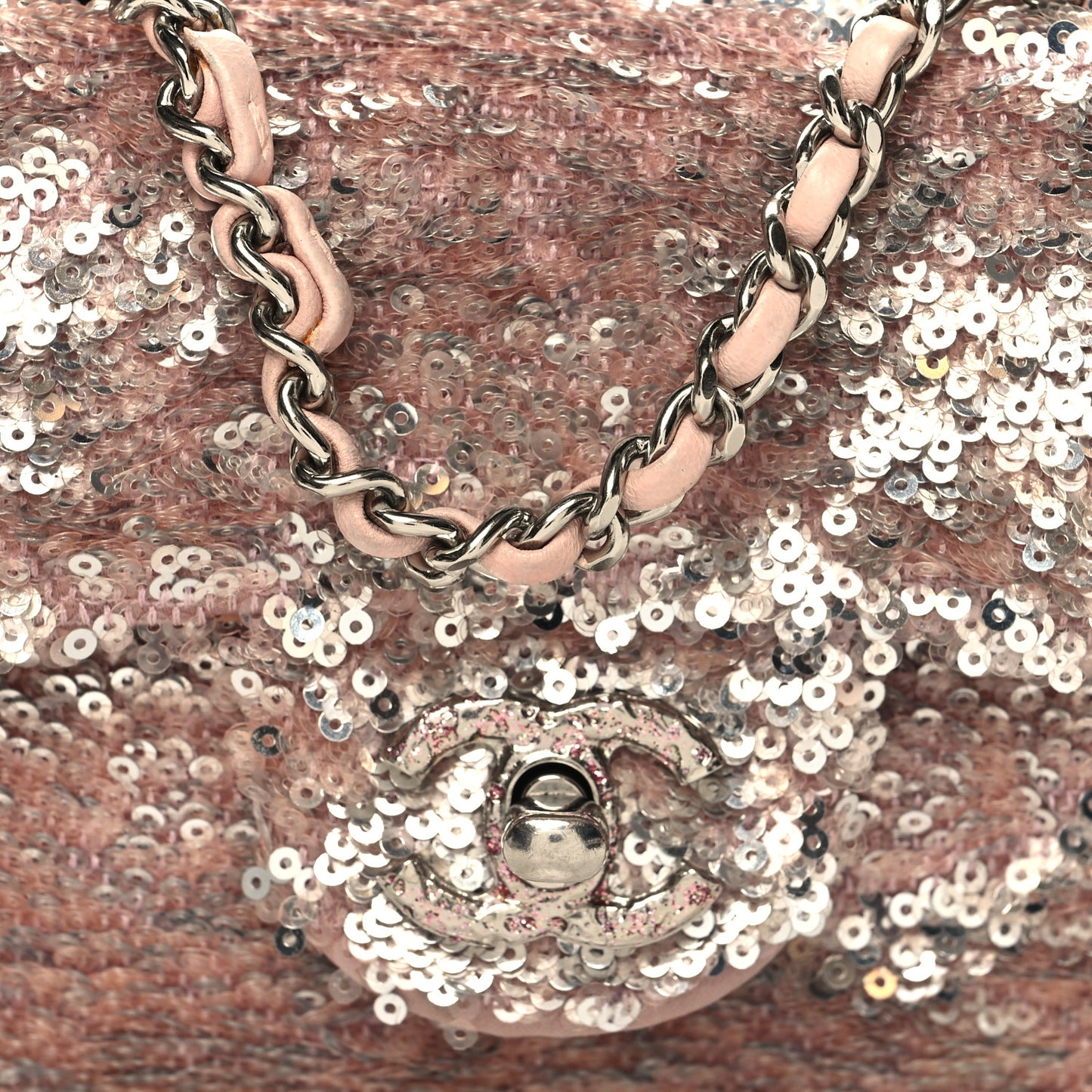 Sequin Mini Flap Light Pink Silver