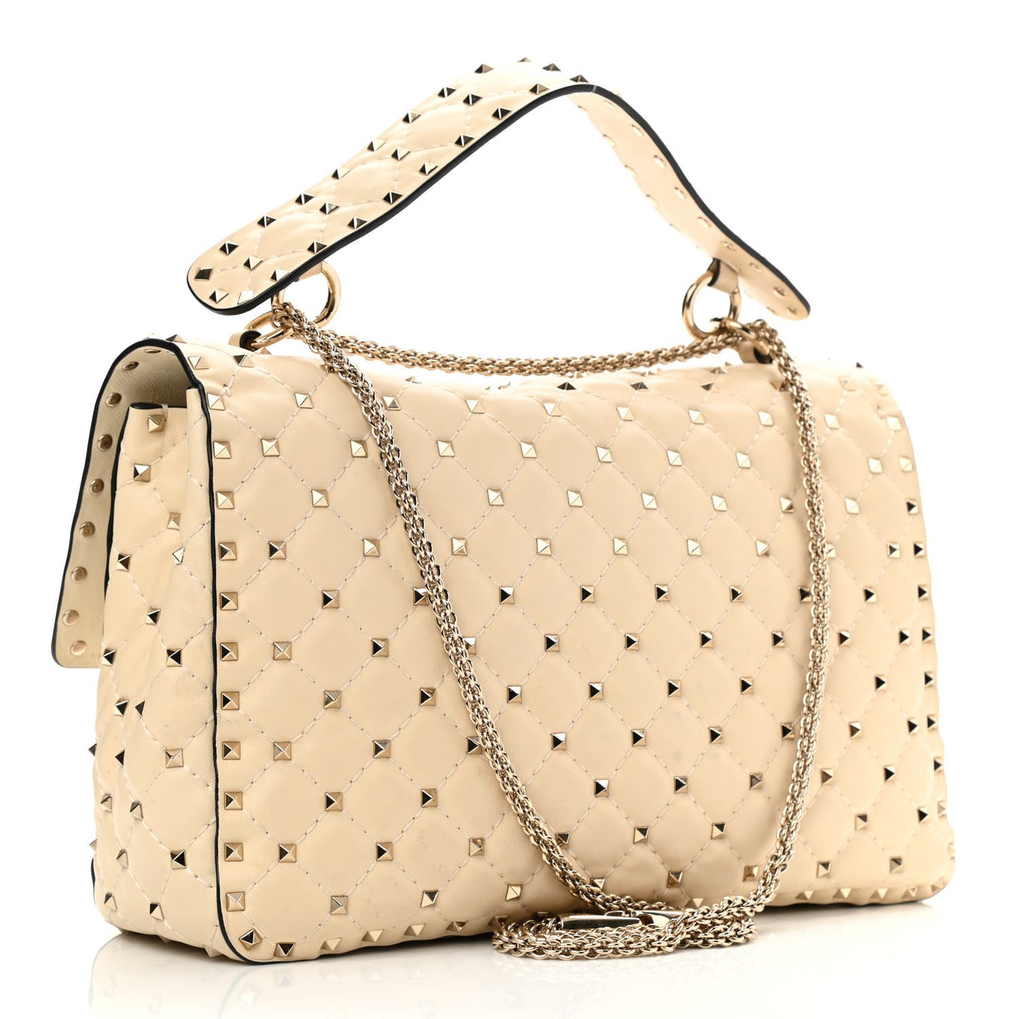Nappa Maxi Rockstud Spike Shoulder Bag Light Ivory