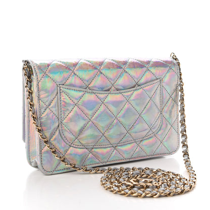 Chanel Iridescent Goatskin Quilted Wallet On Chain WOC Silver 3 of 12