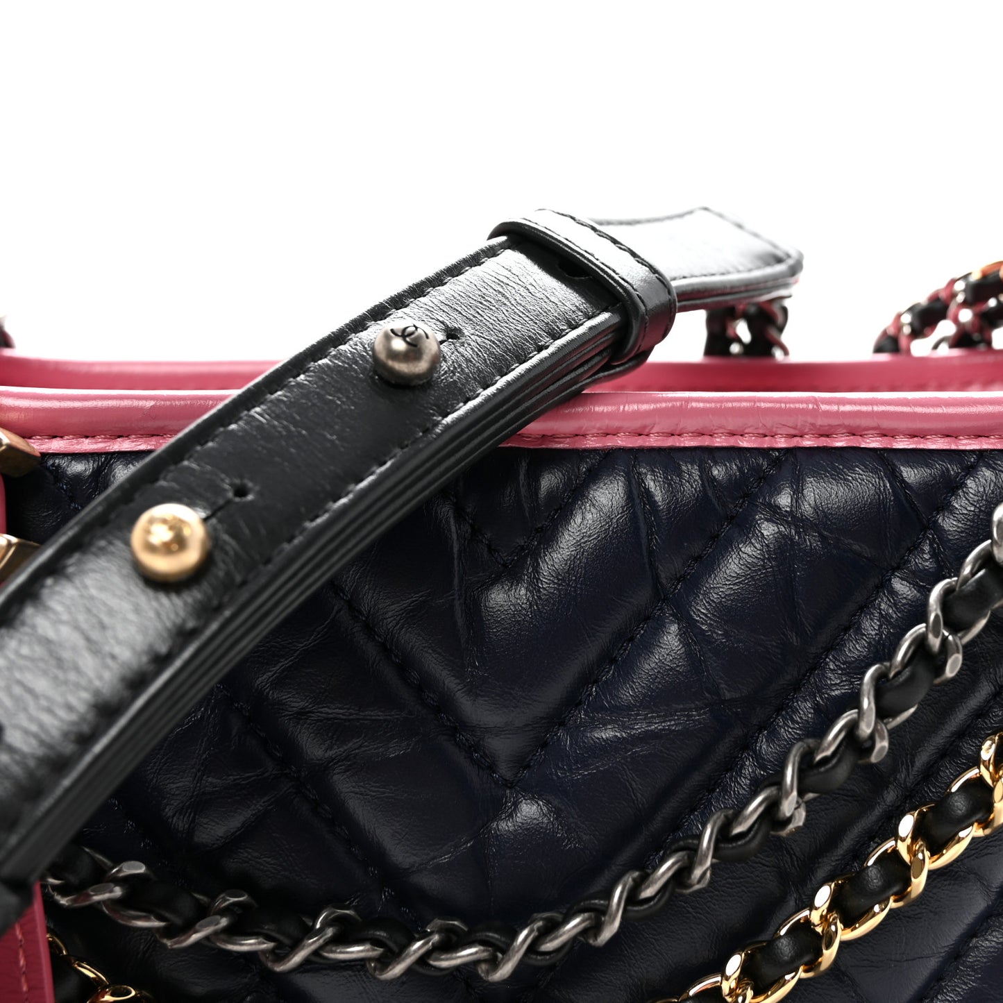 Aged Calfskin Chevron Quilted Small Gabrielle Hobo Dark Pink Navy