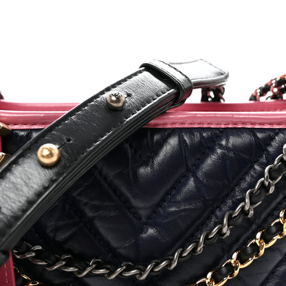 Chanel Aged Calfskin Chevron Quilted Small Gabrielle Hobo Dark Pink Navy 8 of 10