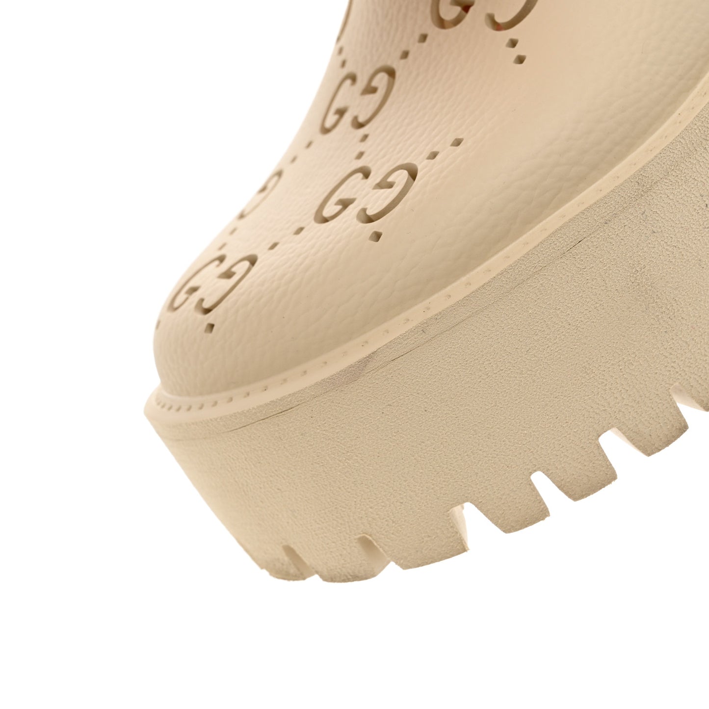 Rubber GG Monogram Perforated Elea Platform 55mm Lug Sole Sandals 37 Mystic White