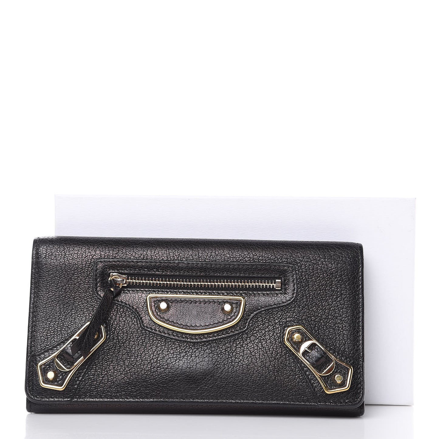 Chevre Gold Metallic Edge Hardware Money Wallet Black