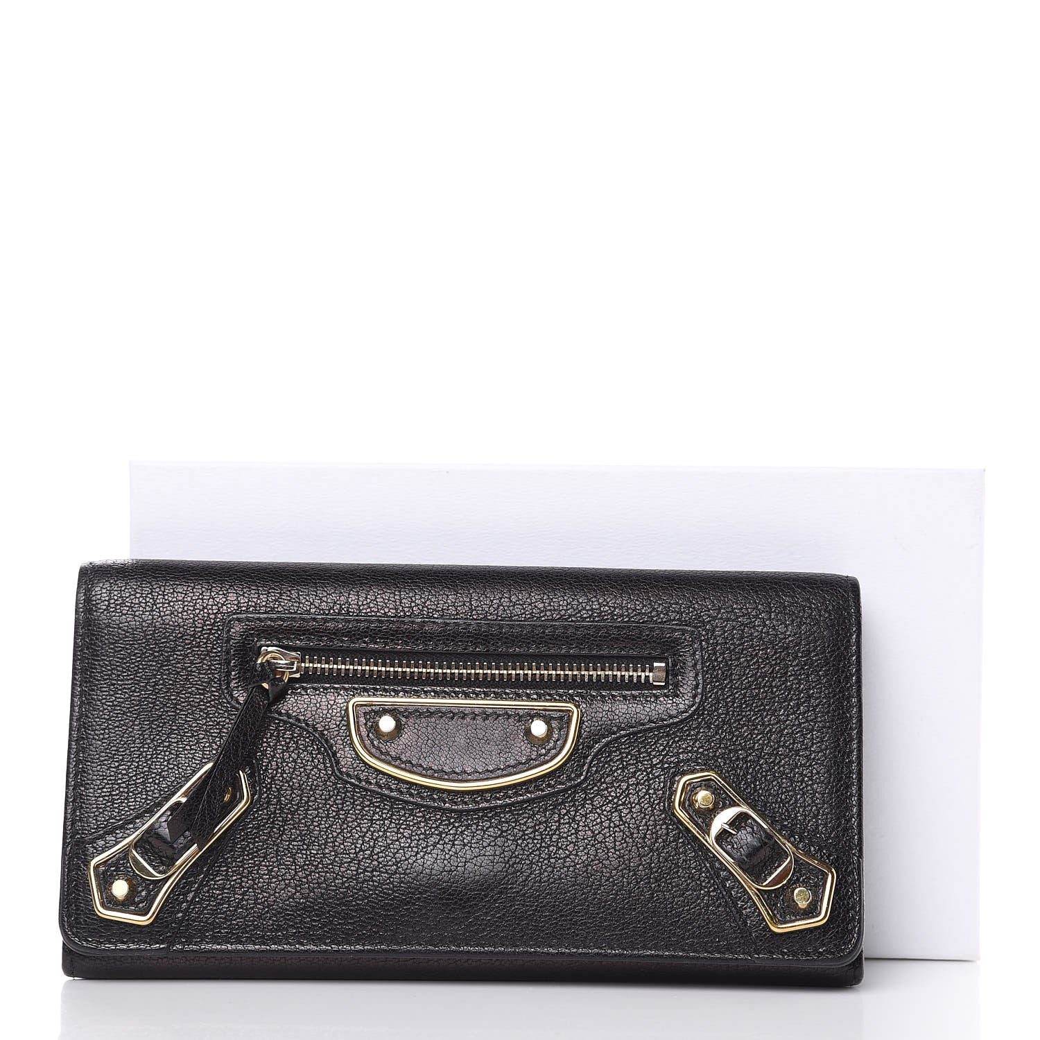 Balenciaga Chevre Gold Metallic Edge Hardware Money Wallet Black 12 of 13
