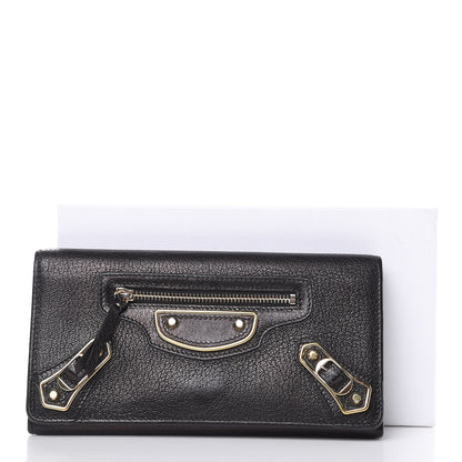 Balenciaga Chevre Gold Metallic Edge Hardware Money Wallet Black 12 of 13