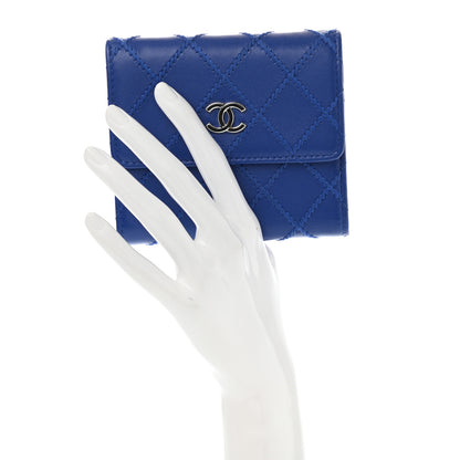 Chanel Calfskin Stitched Fancy CC Compact Flap Wallet Blue 2 of 12
